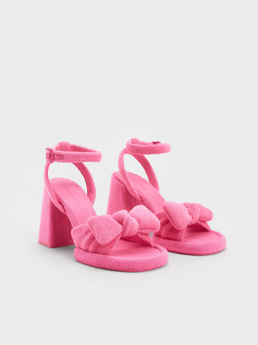 Giày sandals cao gót Loey Textured Bow, Hồng, hi-res