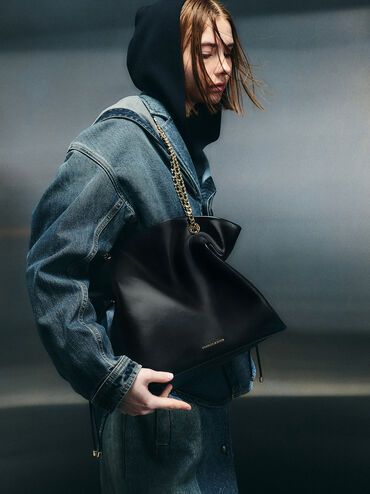 Túi tote Arya Braided-Strap Double-Handle, Đen, hi-res