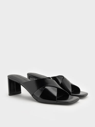 Georgina Crossover-Strap Blade-Heel Mules, Black Boxed, hi-res