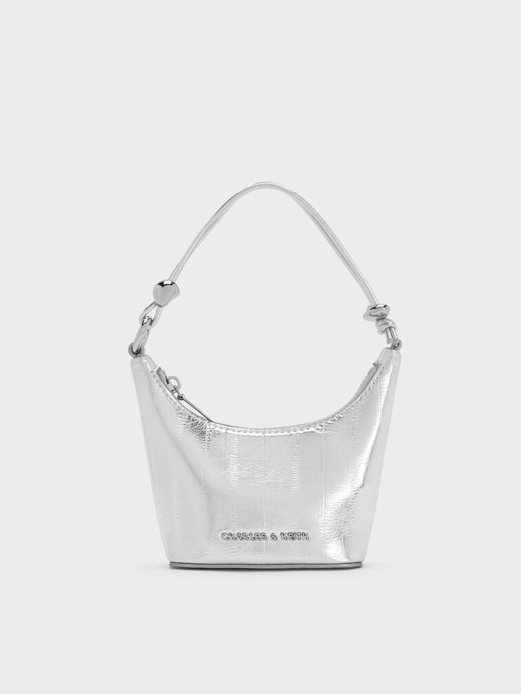 Micro Augustine Metallic Eel-Effect Chain-Handle Bag, Silver, hi-res