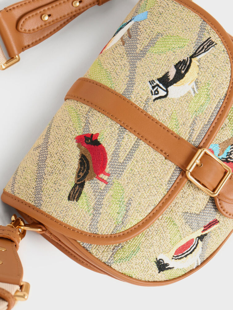 Túi đeo chéo nữ hình bán nguyệt Flora Jacquard & Nyl, Nhiều màu, hi-res