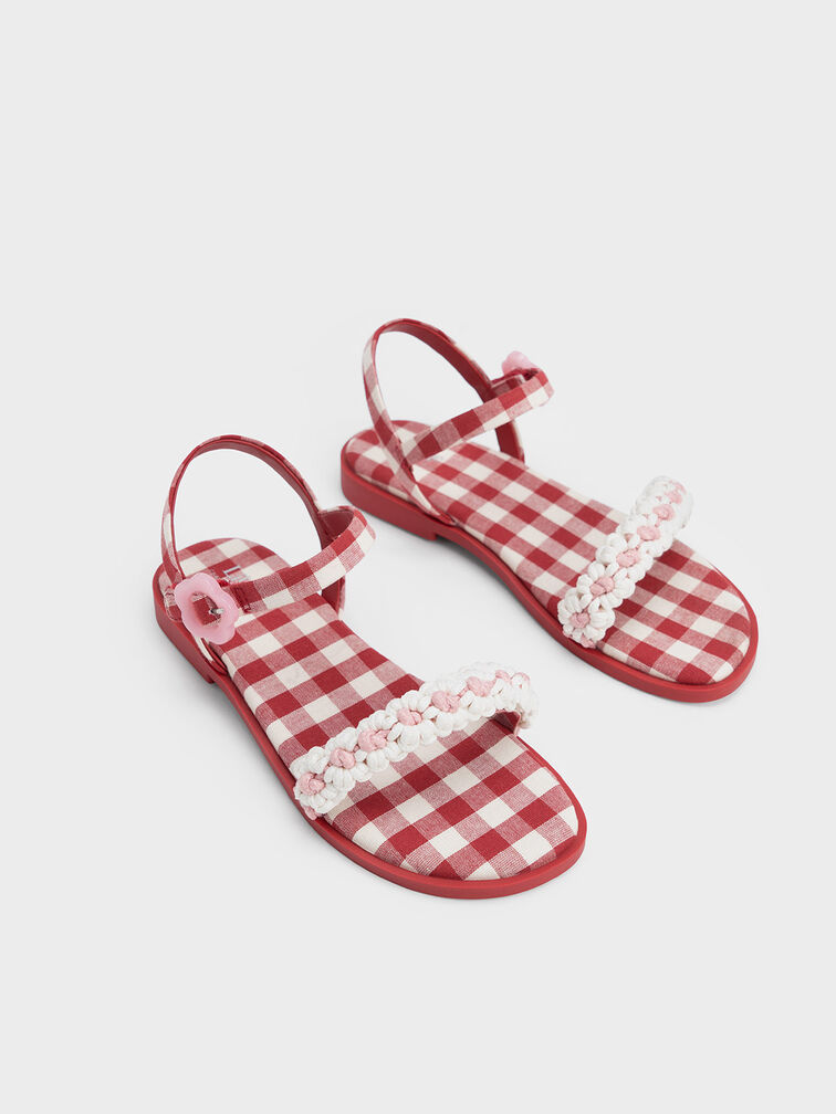 Giày sandals trẻ em Floral Gingham, Đỏ, hi-res