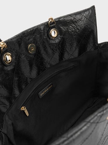 Balo dây rút Duo Quilted, Đen, hi-res