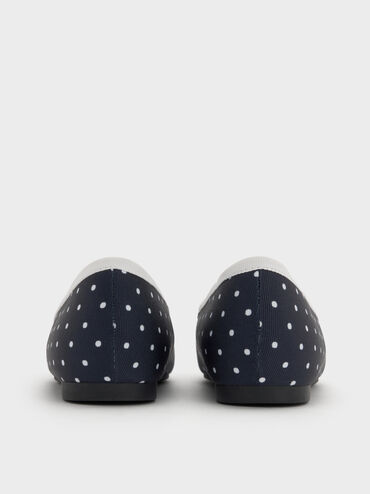 Girls' Dotted Bow Square-Toe Crossover-Strap Ballet Flats, Dark Blue, hi-res