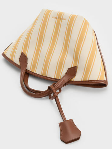 Mini Ivanna Canvas Striped Tote Bag, Butterscotch Yellow, hi-res