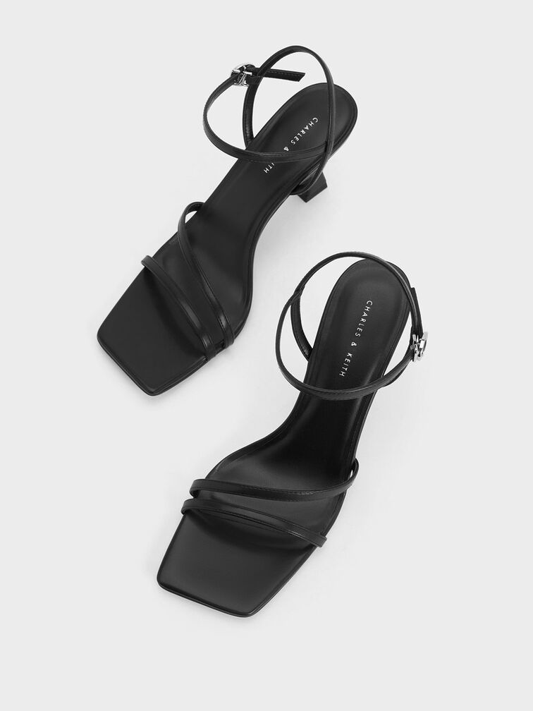 Giày sandals cao gót Strappy Trapeze, Đen, hi-res