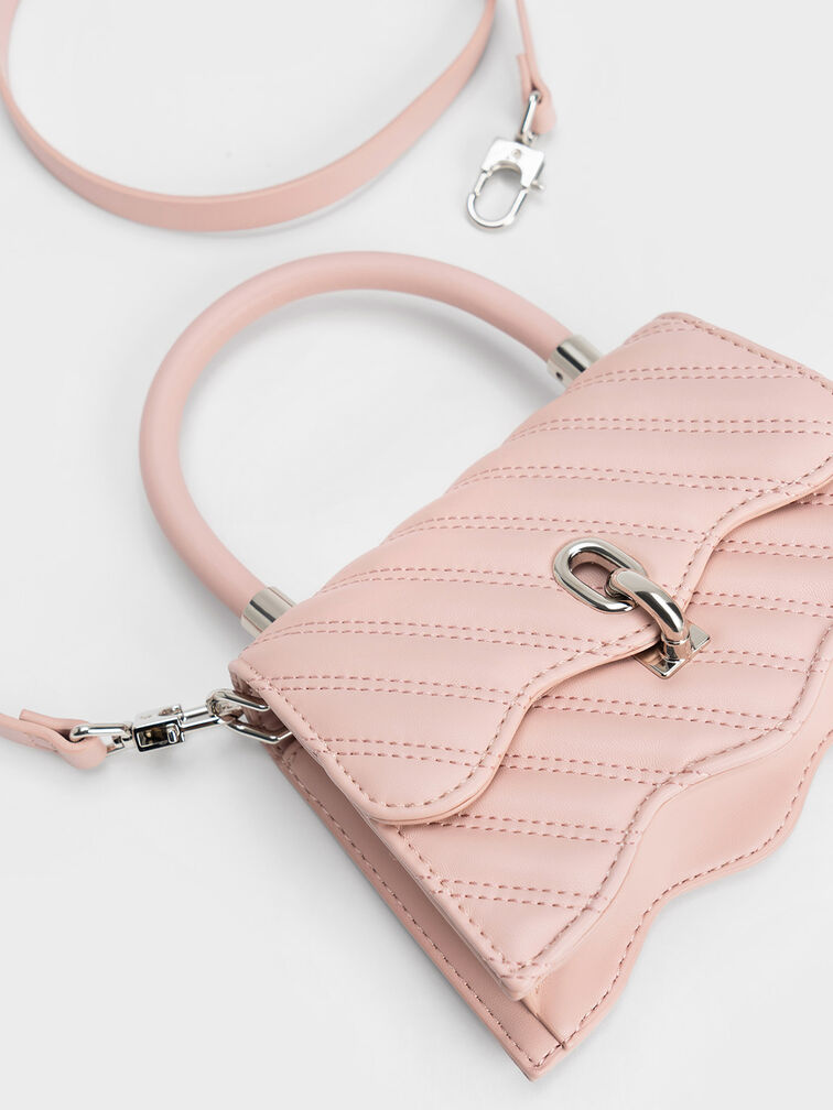 Freja Wavy Quilted Top Handle Bag, Light Pink, hi-res