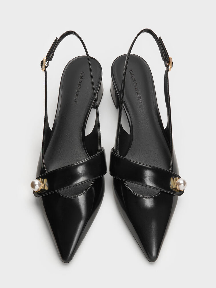 Gi&agrave;y sandals cao g&oacute;t Marie, Đen b&oacute;ng nh&aacute;m, hi-res