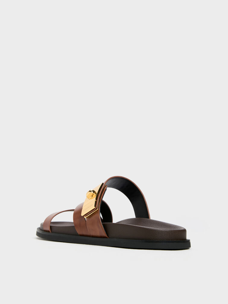 Aelin Metallic-Buckle Strappy Sandals, Cognac, hi-res