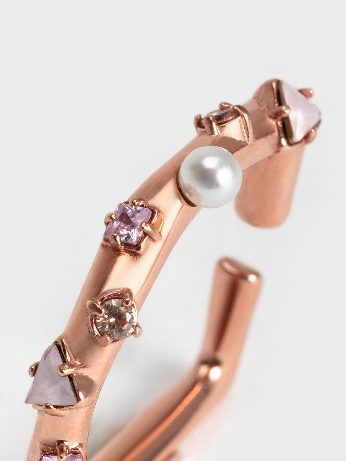 Nhẫn dạng hở Pearl & Crystal-Embellished, Vàng hồng, hi-res