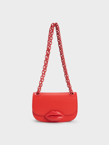 Túi đeo vai Mini Kiss Lip Motif, Đỏ, hi-res
