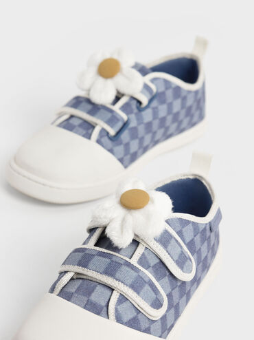 Giày sneakers bé gái Flower-Embellished Denim Check-Print, Xanh dương, hi-res