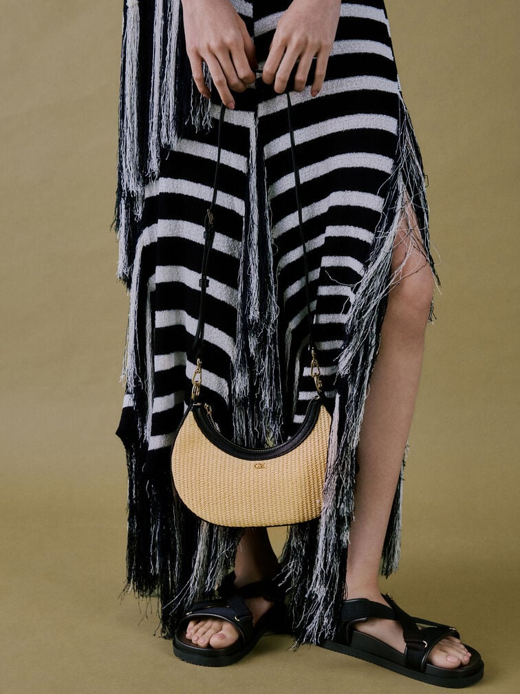 T&uacute;i đeo vai Leather & Raffia Crescent Hobo, Neutral Raffia, hi-res