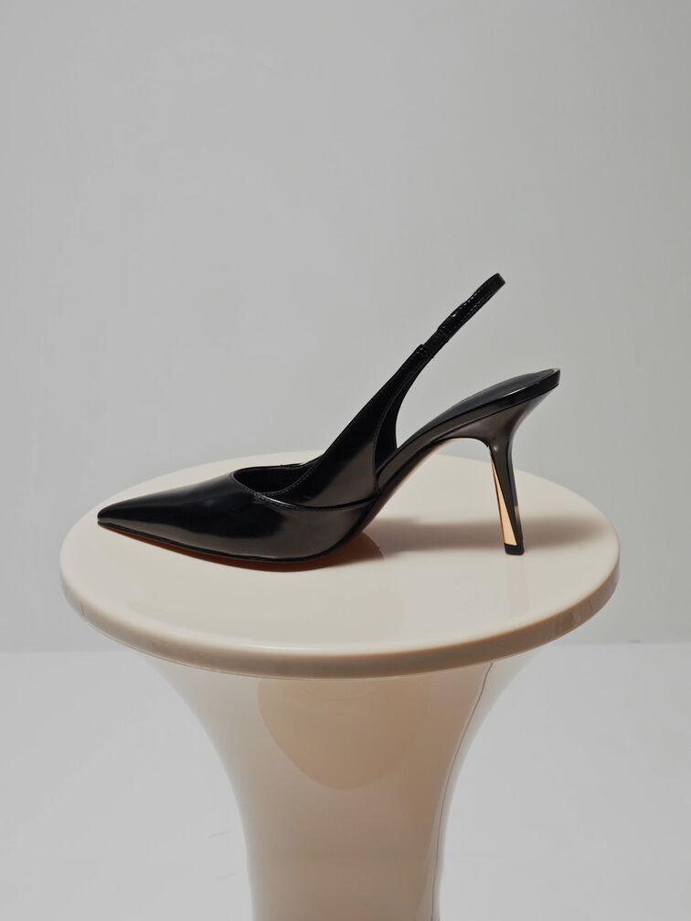 Gi&agrave;y sandals cao g&oacute;t Taylen, Đen b&oacute;ng nh&aacute;m, hi-res