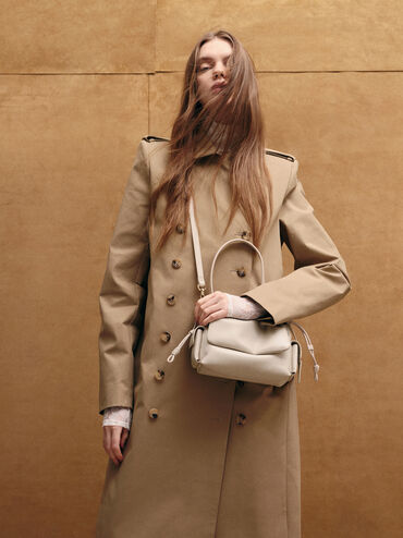 Túi xách phom chữ nhật Khai Ruched-Flap, Xám trắng, hi-res