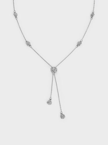 Rosalind Flower-Motif Necklace, Brushed Silver, hi-res