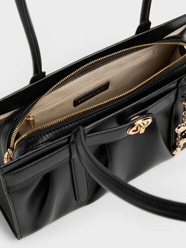 Isolde Belted Ruched Shoulder Bag, Black, hi-res