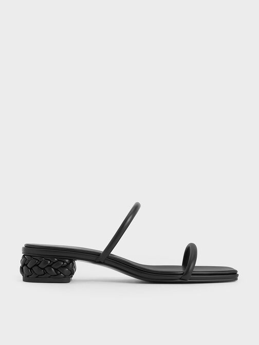 Giày mules Double-Strap Braided-Heel, Đen, hi-res