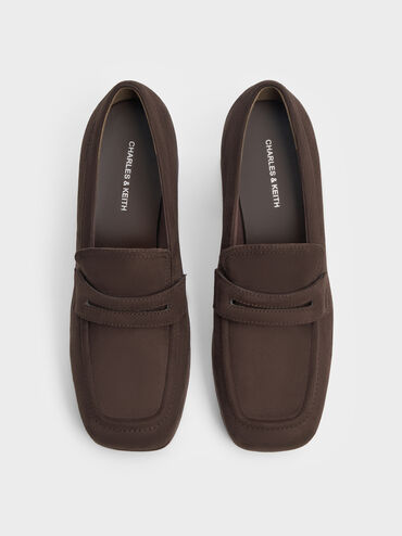 Faux Suede Platform Block-Heel Loafer Pumps, Dark Brown Textured, hi-res