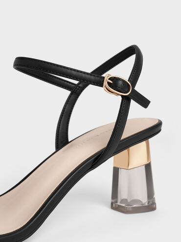 Oleana Clear Trapeze Heel Sandals, Black, hi-res