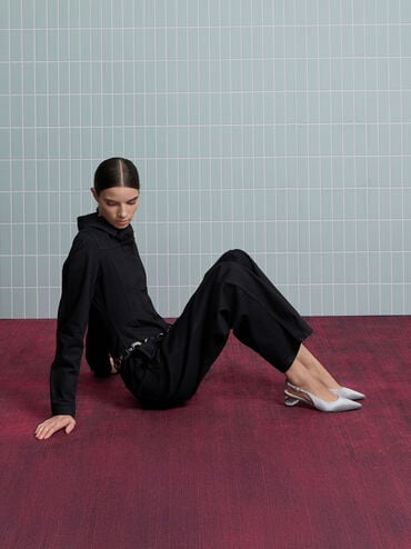 Gi&agrave;y sandals cao g&oacute;t Satin Pointed-Toe, Bạc, hi-res