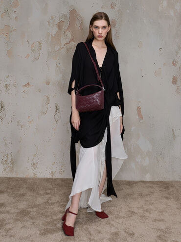 Túi đeo vai phom chữ nhật Ivette Woven, Wineberry Red, hi-res