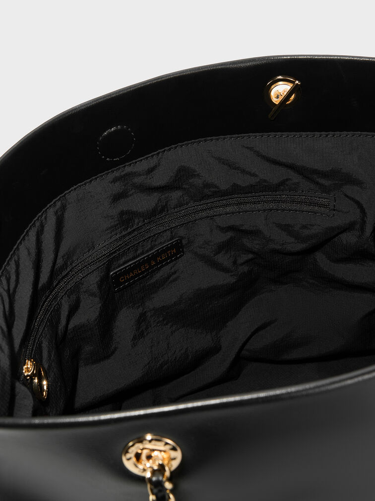 Túi tote Arya Braided-Strap Double-Handle, Đen, hi-res