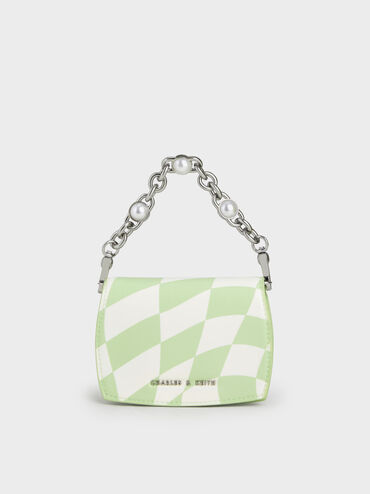 Chain Handle Checkered Vanity Pouch, Mint Green, hi-res