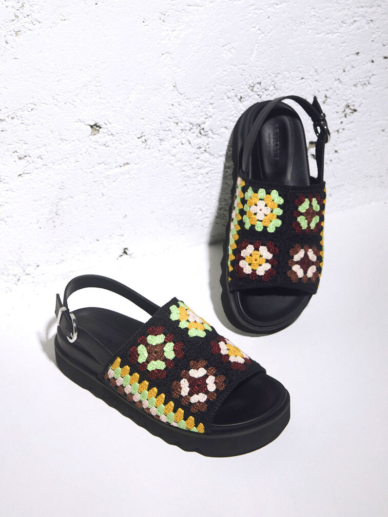 Giày sandals Crochet & Leather Slingback, Nhiều màu, hi-res