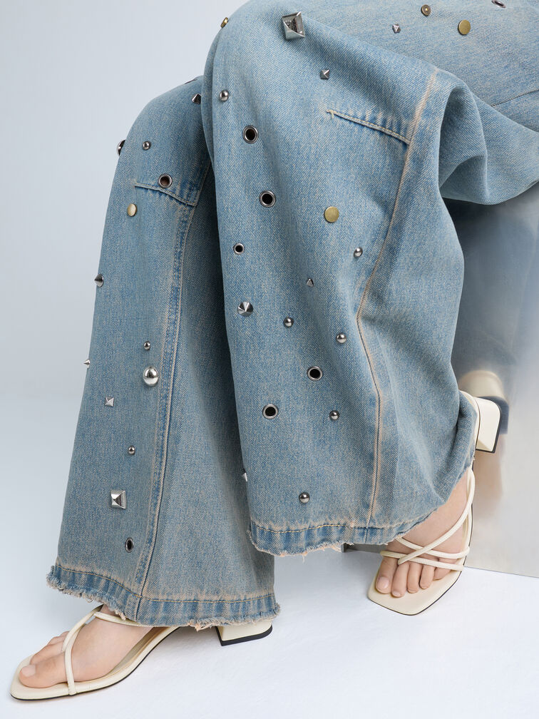 Giày mules cao gót Strappy Toe-Ring, Phấn, hi-res