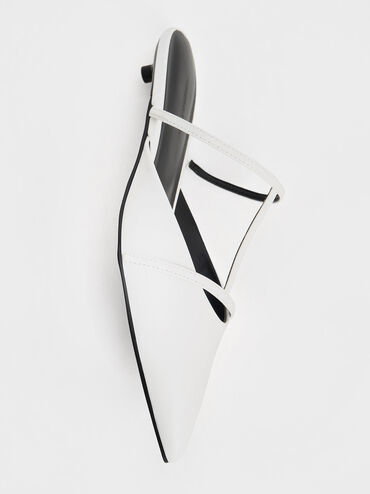 Giày mules mũi nhọn Clara T-Bar Pointed-Toe, Trắng, hi-res
