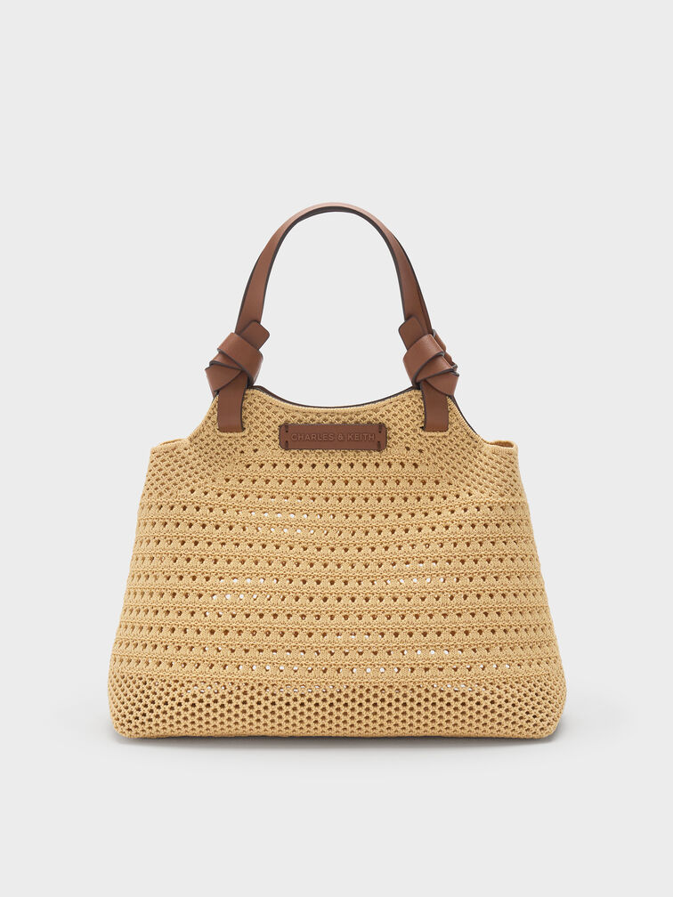 T&uacute;i tote phom h&igrave;nh thang Ida Knotted Handle Knitted, Be, hi-res