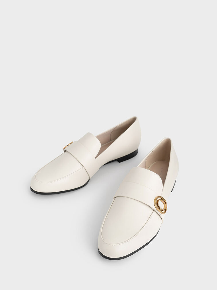 Giày loafers nữ mũi nhọn Metallic Accent Almond-Toe Penny, Phấn, hi-res
