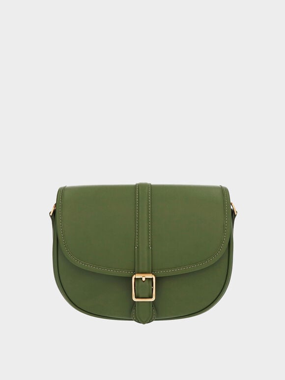 Flora Belted Saddle Bag, Dark Green, hi-res