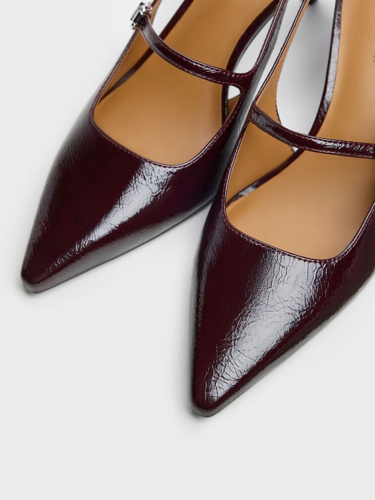 Pointed Slingback Mary Jane Pumps, Burgundy, hi-res