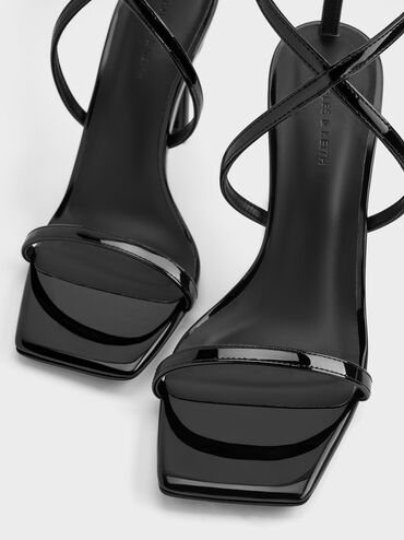 Patent Strappy Heeled Sandals, Black Patent, hi-res