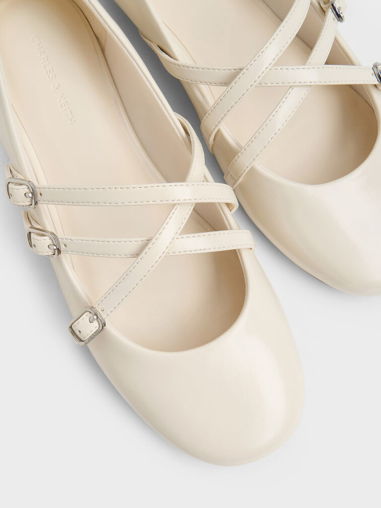 Triple-Strap Crossover Mary Jane Flats, Chalk, hi-res