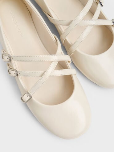 Triple-Strap Crossover Mary Jane Flats, Chalk, hi-res