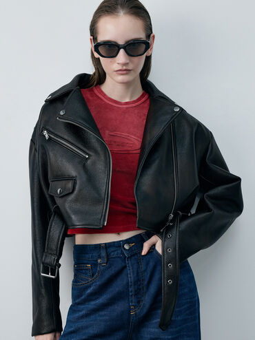 Kính mát gọng mắt mèo Recycled Acetate Geometric-Frame, Đen, hi-res