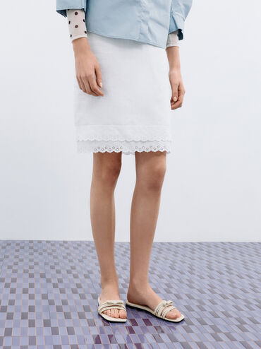 Kaleen Woven-Bow Slide Sandals, Chalk, hi-res