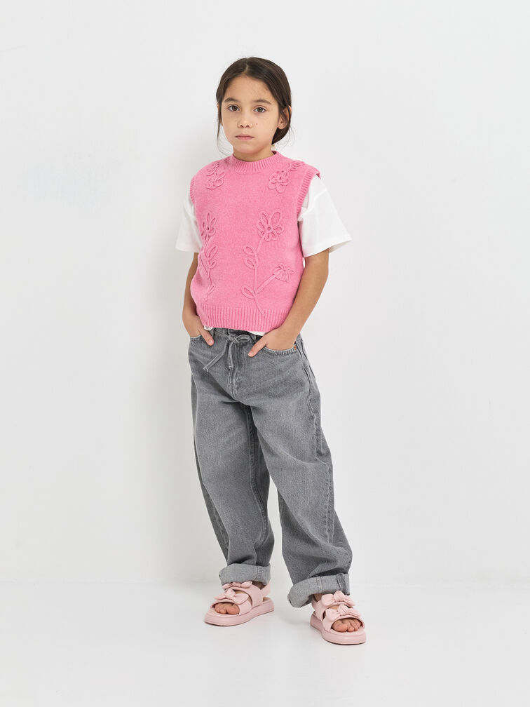 Gi&agrave;y sandals b&eacute; g&aacute;i Twill Bow, Hồng nhạt, hi-res