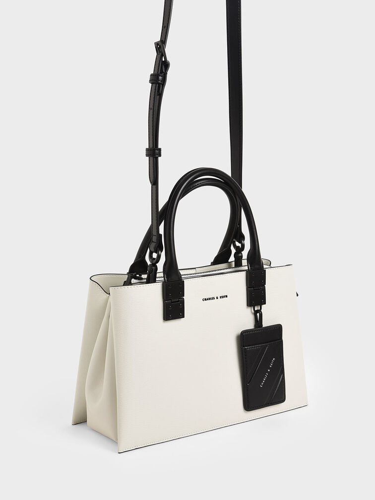 Double Top Handle Structured Bag, White, hi-res