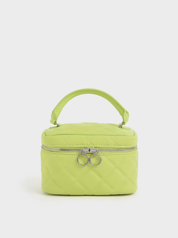 Quilted Two-Way Zip Mini Bag, Lime, hi-res