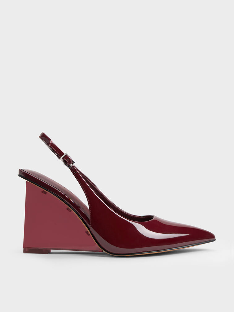 Giày cao gót mũi nhọn Black Patent Translucent-Heel, Đỏ burgundy, hi-res