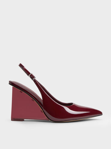 Giày cao gót mũi nhọn Black Patent Translucent-Heel, Đỏ burgundy, hi-res