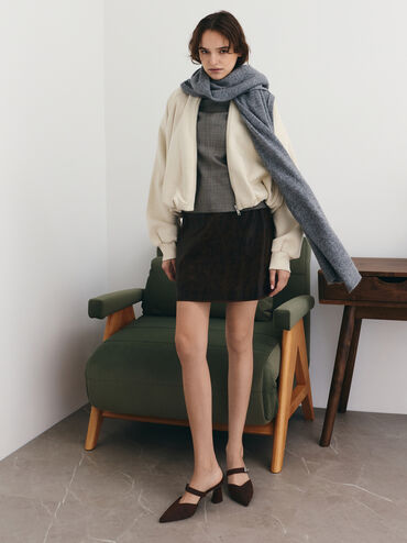 Lando Faux Suede Heeled Mules, Dark Brown Textured, hi-res