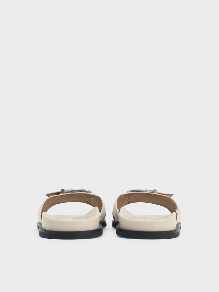 Stitch-Trim Buckled Slides, Chalk, hi-res