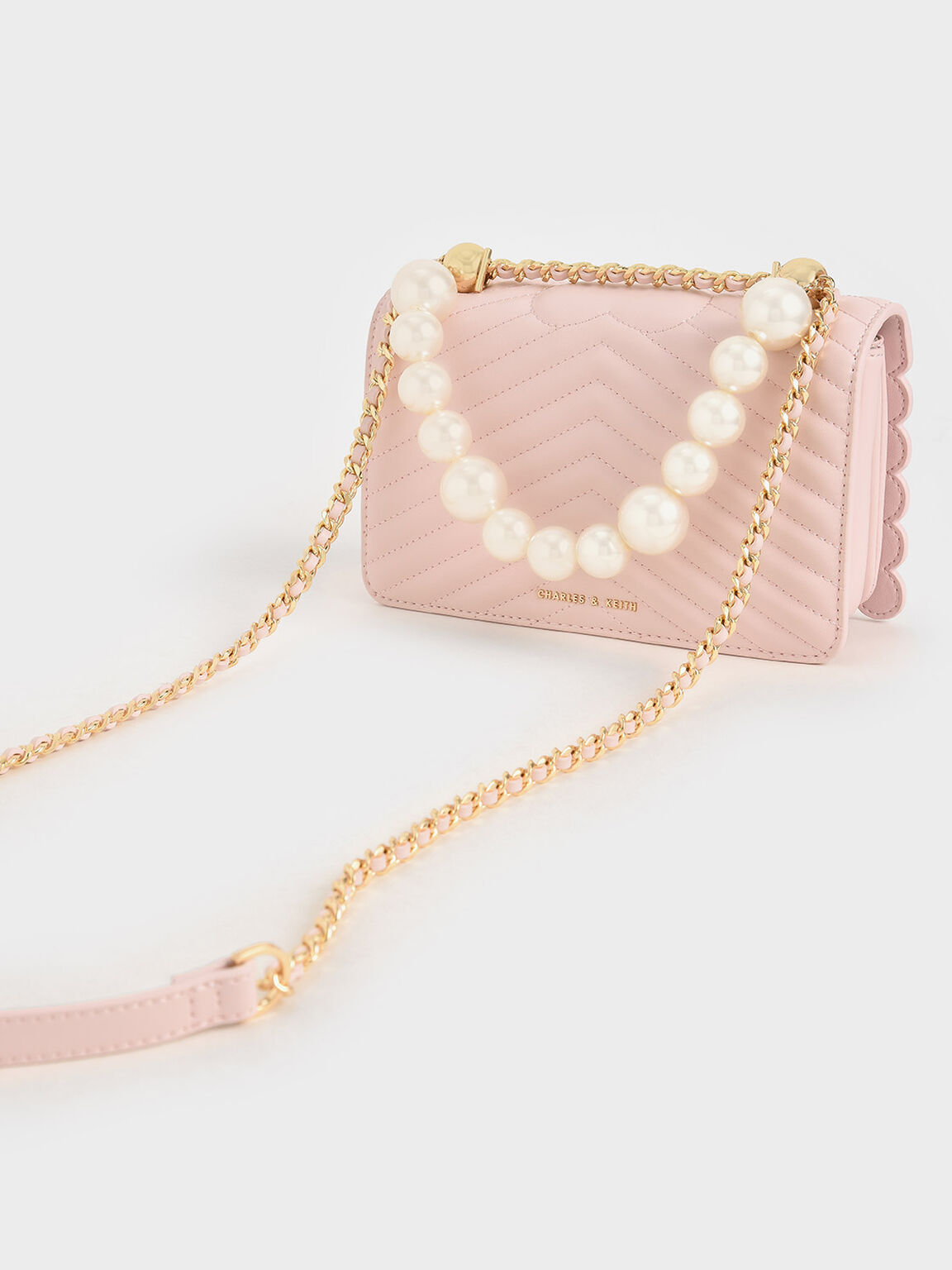 Túi đeo chéo chữ nhật Pearl Embellished, Hồng, hi-res