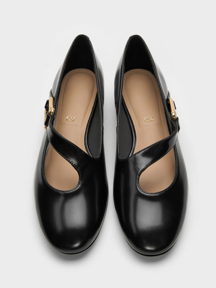 Daena Leather Asymmetric-Strap Mary Janes, Black Boxed, hi-res