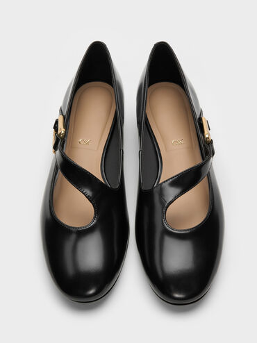 Daena Leather Asymmetric-Strap Mary Janes, Black Boxed, hi-res